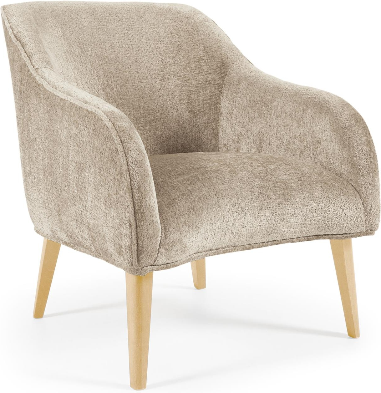 Lænestol Kave Home Bobly   Fluffy Chenille-polstring  Beige  Massivt Bøgetræ H80xb65xl75 Cm