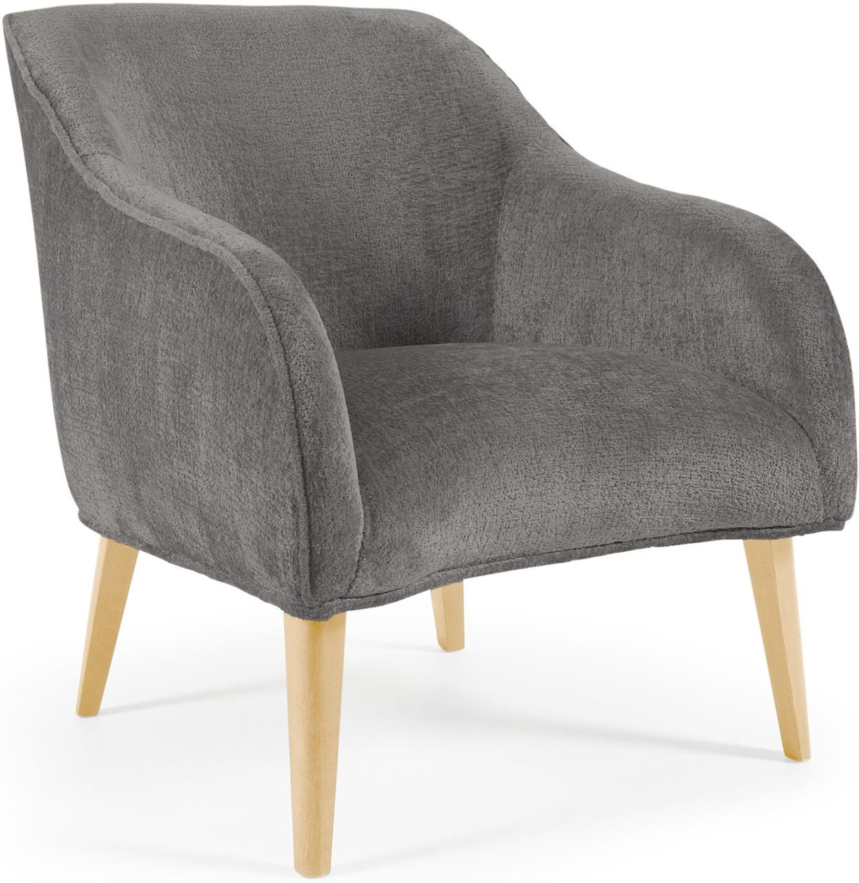 Lænestol Kave Home Bobly Grå Chenille Med Ben   Massiv Bøg 80x65x75 Cm