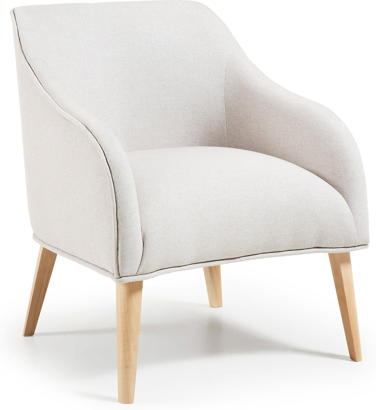 Lænestol Kave Home Bobly Polstret Komfortstol   Beige Natur Med Pletafvisende Stof Og Bøg Armlæn H80ã B65ã L75 Cm