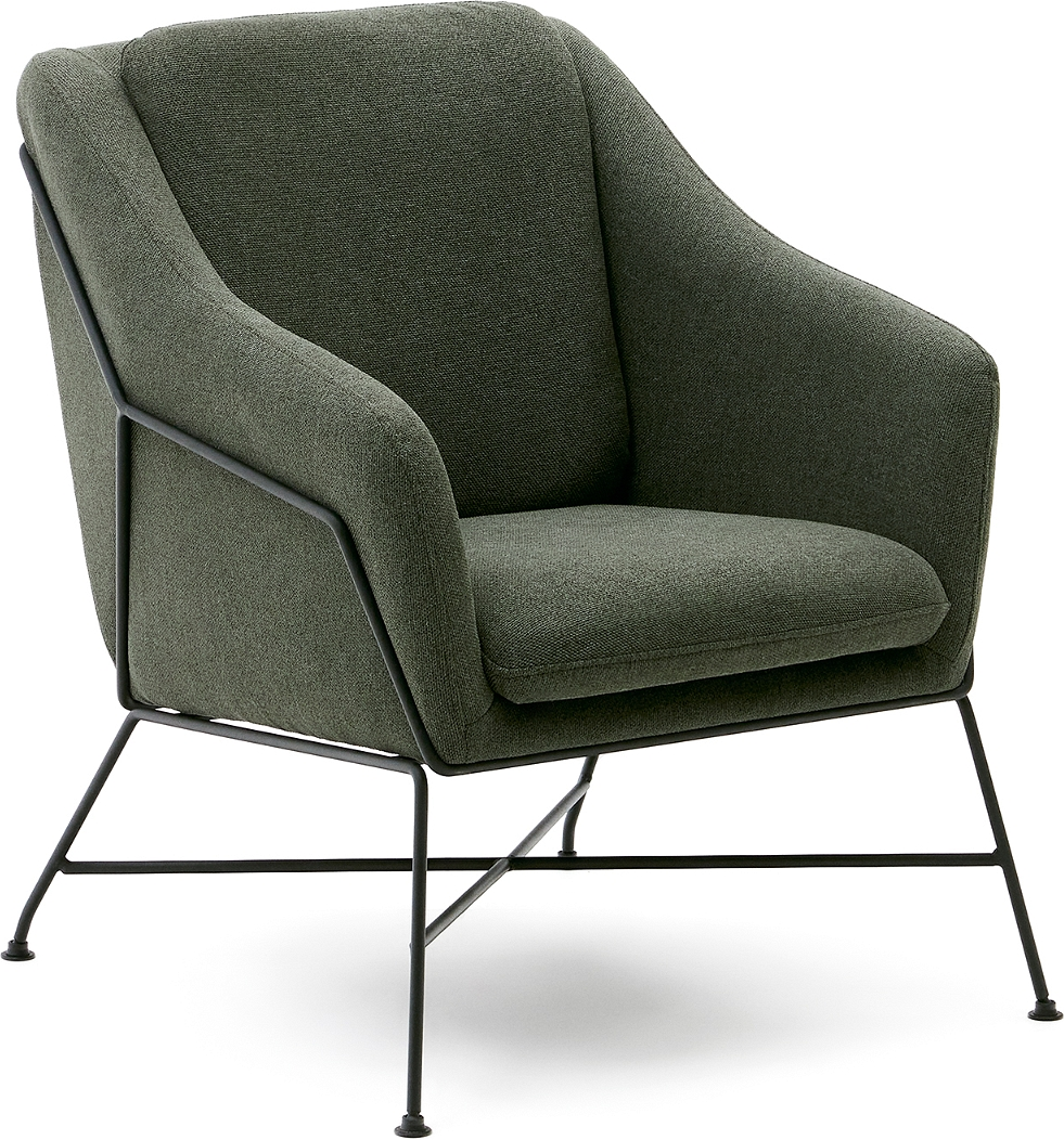 Lænestol Kave Home Brida Grøn Polstret Stof Med Sort Stålramme Moderne Vintage Lounge Stol