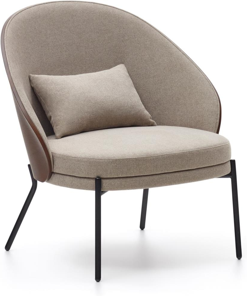Lænestol Kave Home Eamy Beige Chenille Med Asketræsfinér Finish  Mat Sort Metalramme Inkl  Aftagelig Pude