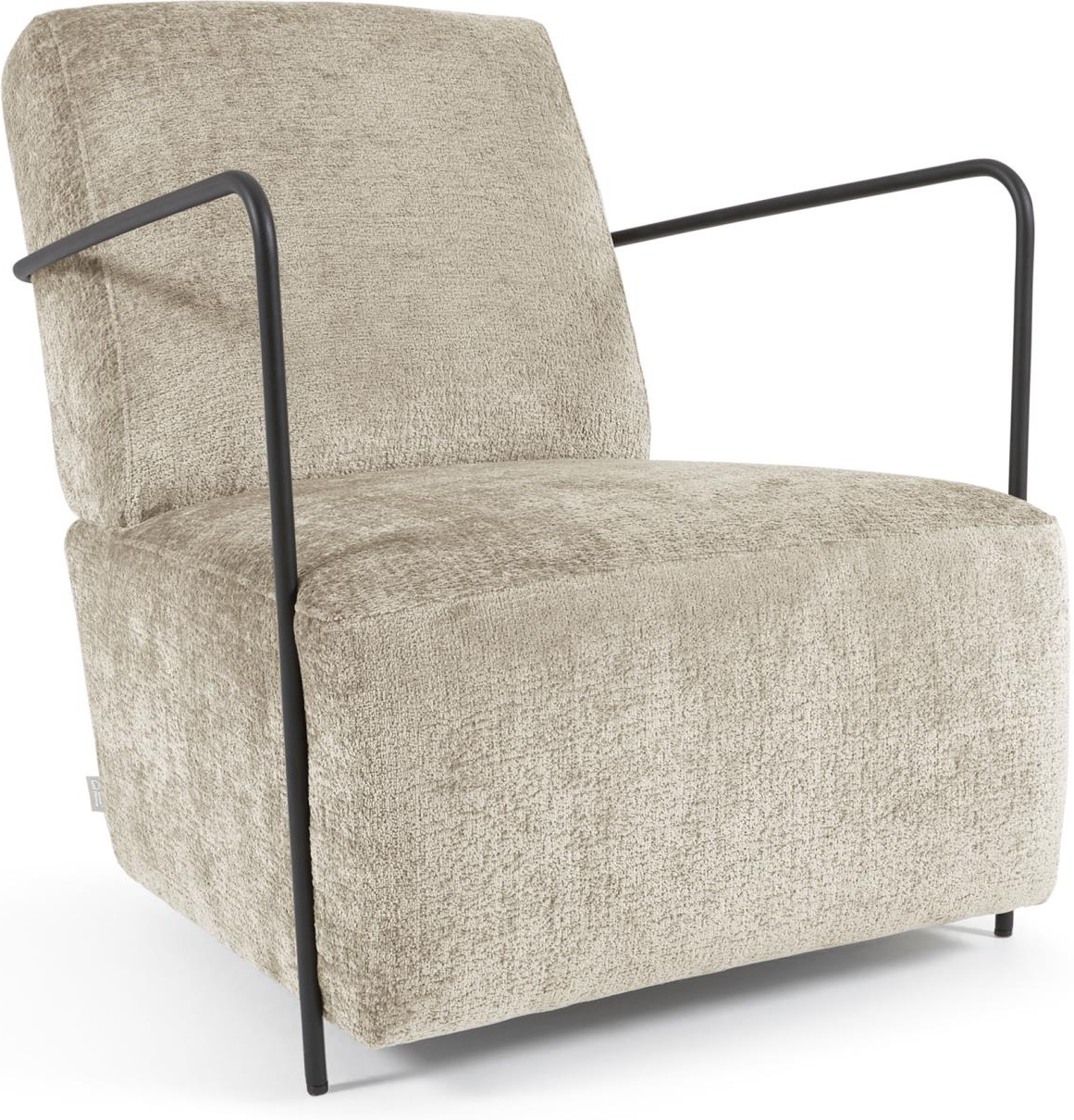 Lænestol Kave Home Gamer Polstret Beige Chenille Med Stålstel Rustik Loungekomfort