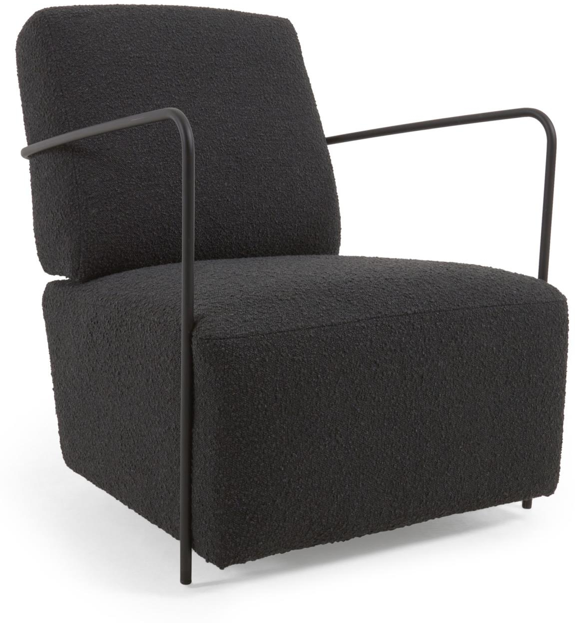 Lænestol Kave Home Gamer Sort Polstret Shearling-loungestol Med Mat Sort Stålstel Og Nordisk Design