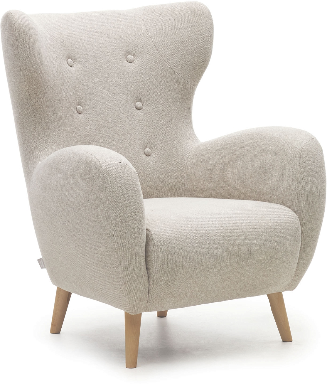 Lænestol Kave Home Patio Beige Polstret Stof Bøgetræsben
