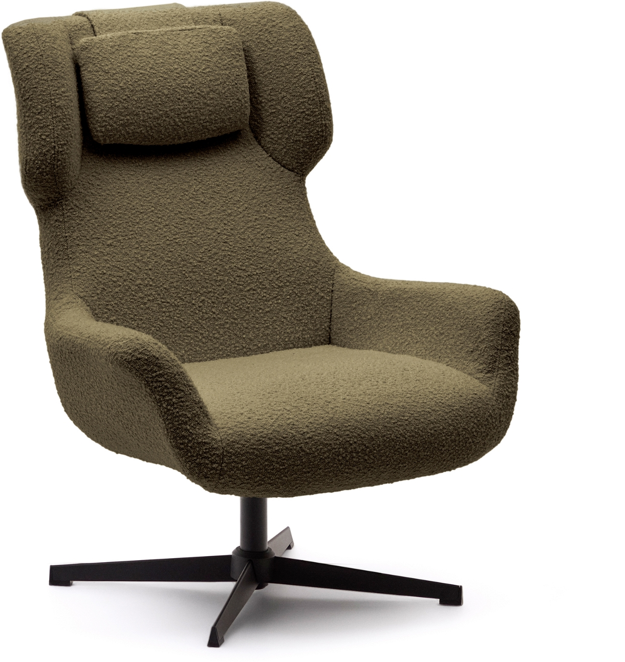 Lænestol Kave Home Zalina Moderne Nordisk Lounge-stol Grøn Shearling Med Drejefunktion Og Sort Metalstel
