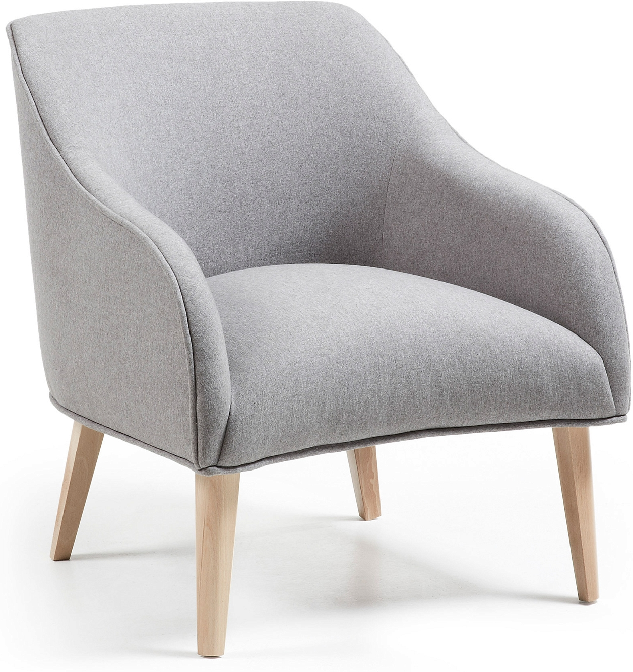 Lænestol Relaxstol Kave Home Bobly Nordisk Design Grå Natur Plettebestandigt Teflon-behandlet Varese-stof Massivt Bøgetræ Ben