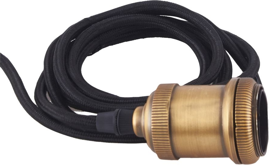 Stilfuld messing lampefatning med sort ledning - Fly serie