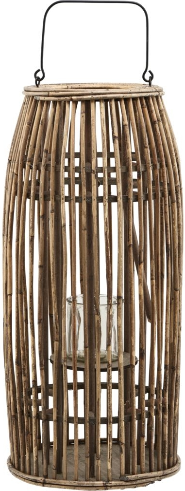 Rattan og Glas Lanterne med Metalhåndtag – Ova 30 cm