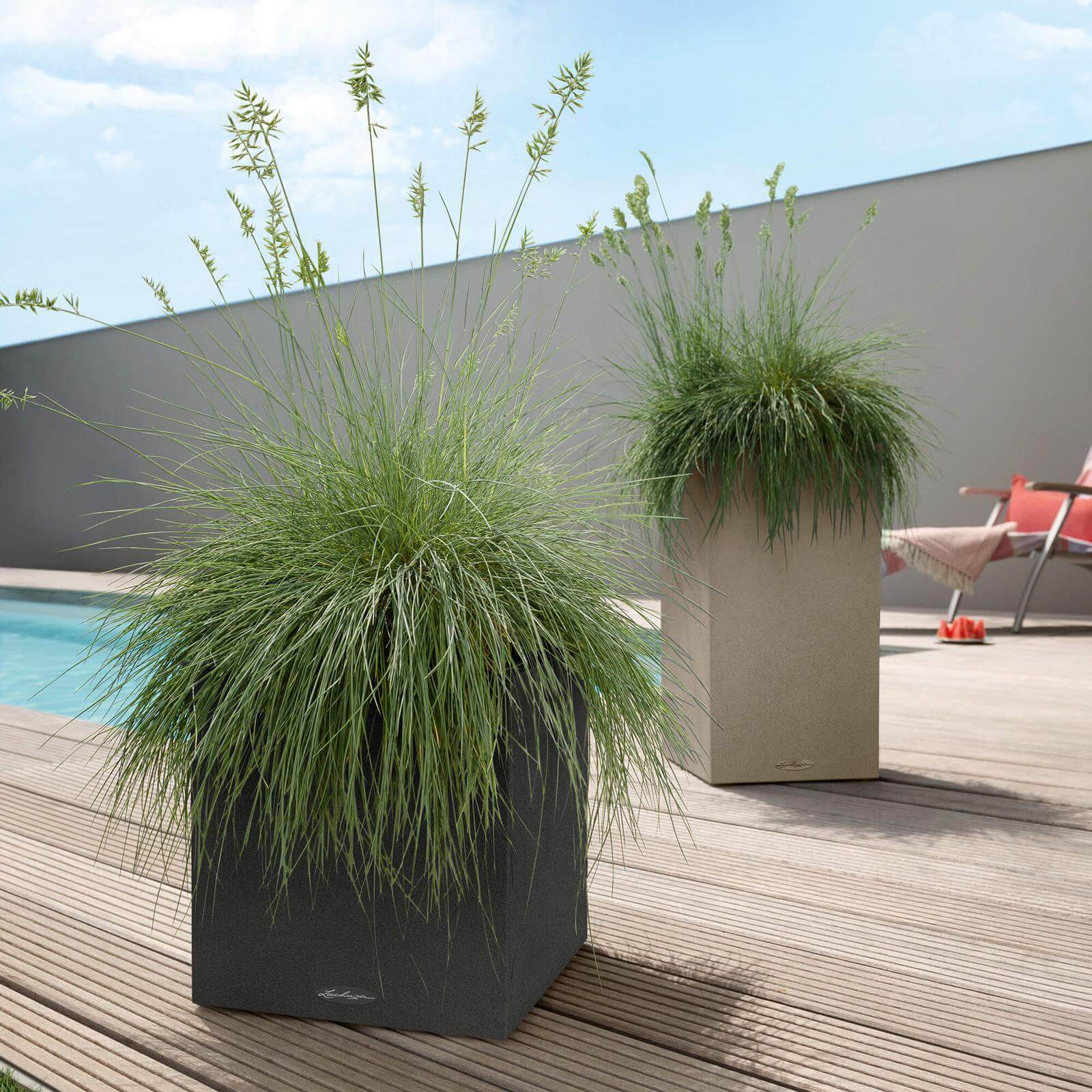 Lechuza Canto Stone Low Udendørs Krukke Til Blomster Med Selvvandingssytem Graphite Black 30   30   H30 Cm