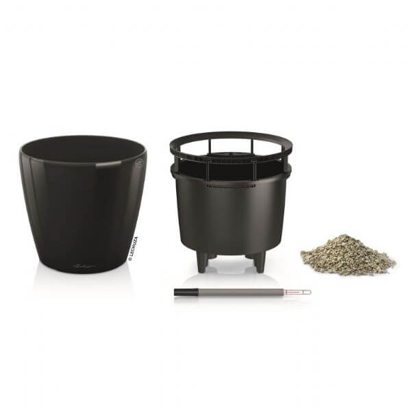 Lechuza Classico Premium Ls Indendørs Krukke Til Blomster Med Selvvandingssystem  Sort Højglans ø21   H20 Cm
