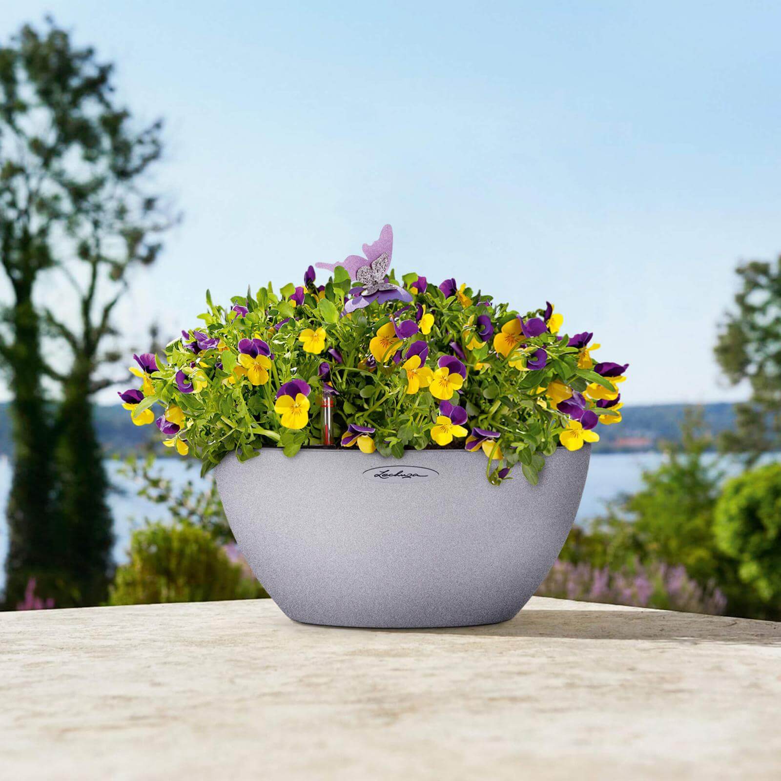 Lechuza Cubeto Stone Udendørs Krukke Til Blomster Med Selvvandingssystem  Stone Gray ø40xh18 Cm