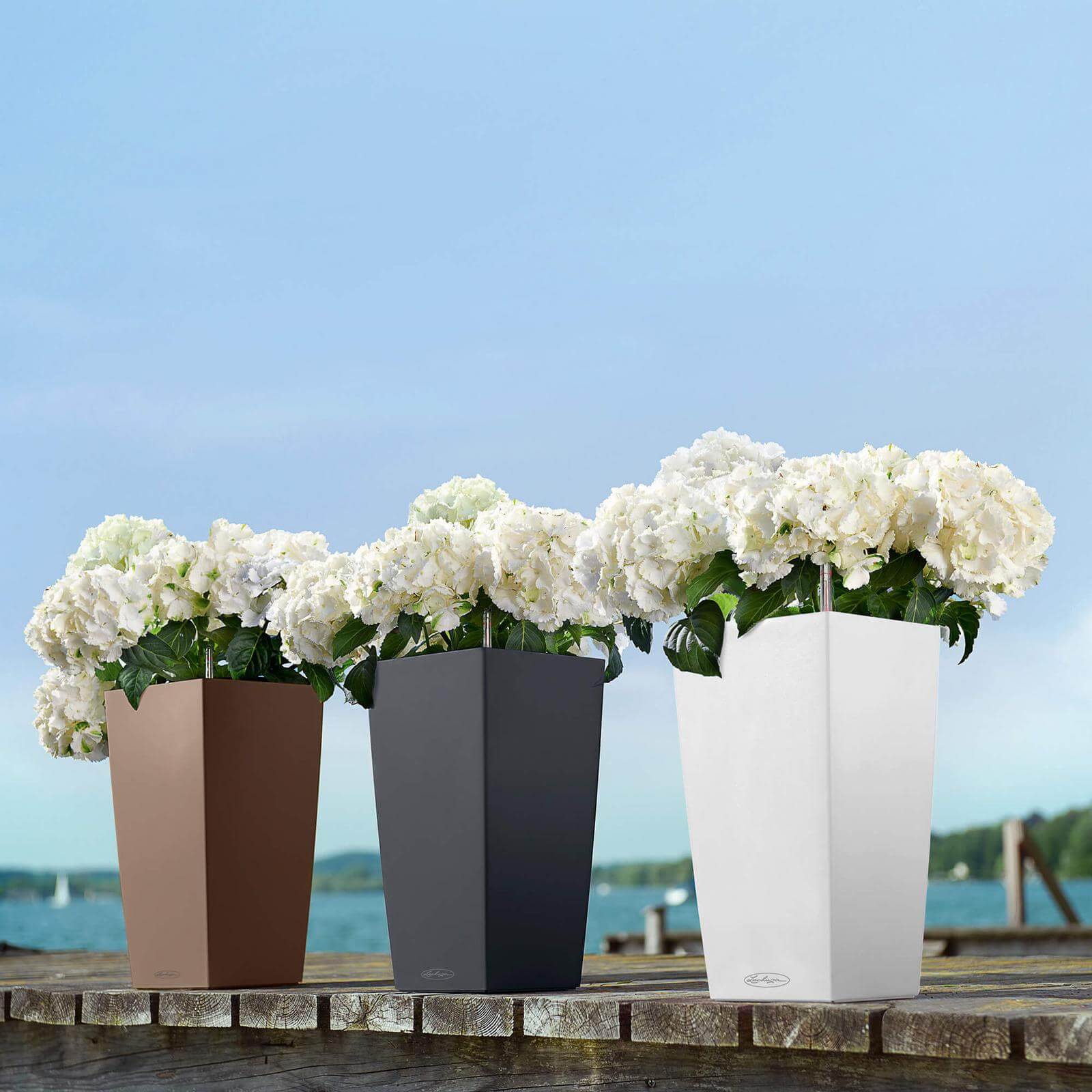 Lechuza Cubico Color Krukke Til Blomster Med Selvvandingssystem  Hvid 22   22   H41 Cm