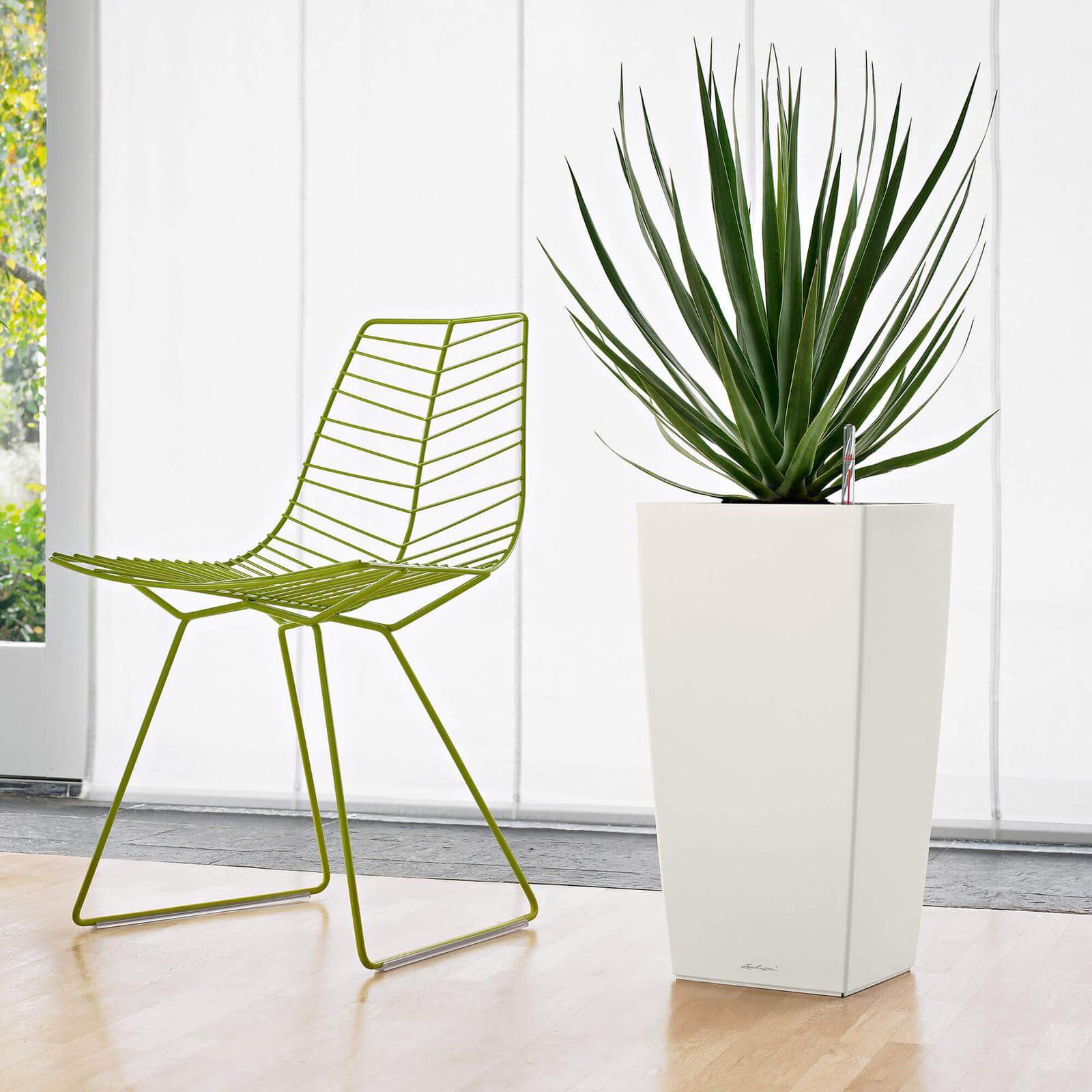 Lechuza  Cubico Premium Indendørs Krukke Til Blomster Med Selvvandingssystem  Hvid Højglans 30   30   H56 Cm