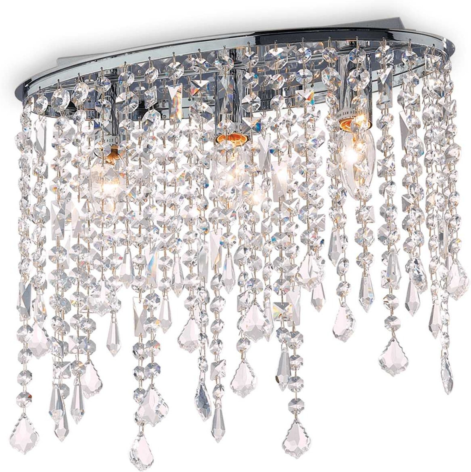 Loftlampe Ideal Lux Rain Krom Med Krystalperler Og Glaselementer     E14-fatninger