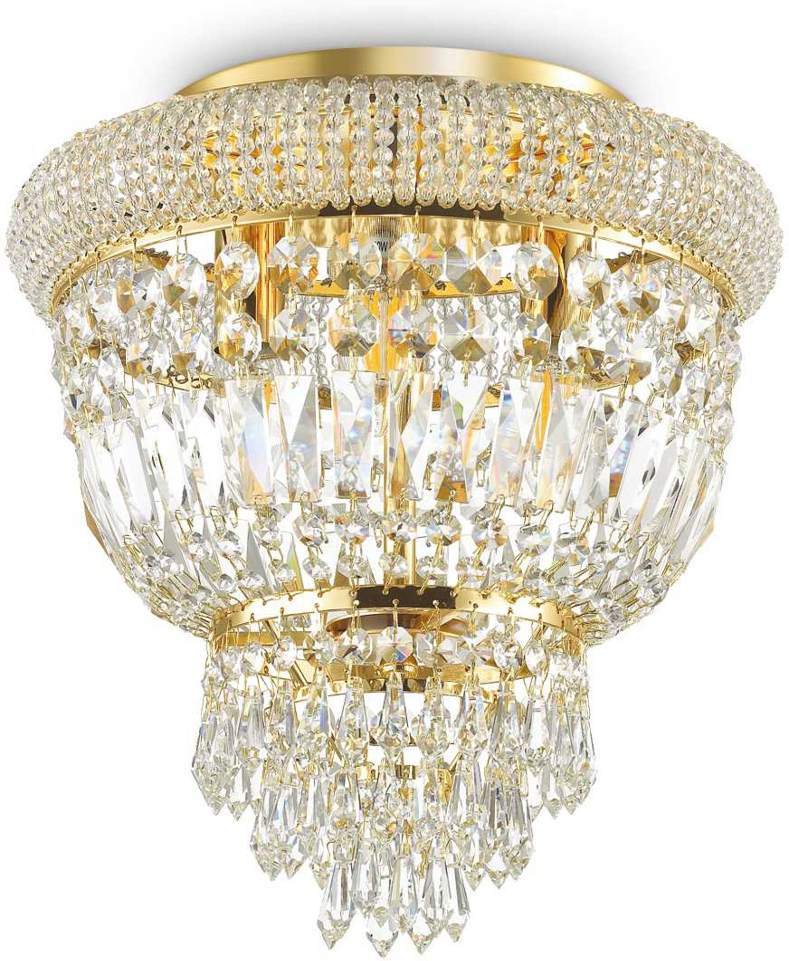 Elegant Messing Loftslampe med Krystaller - Luksus Belysning