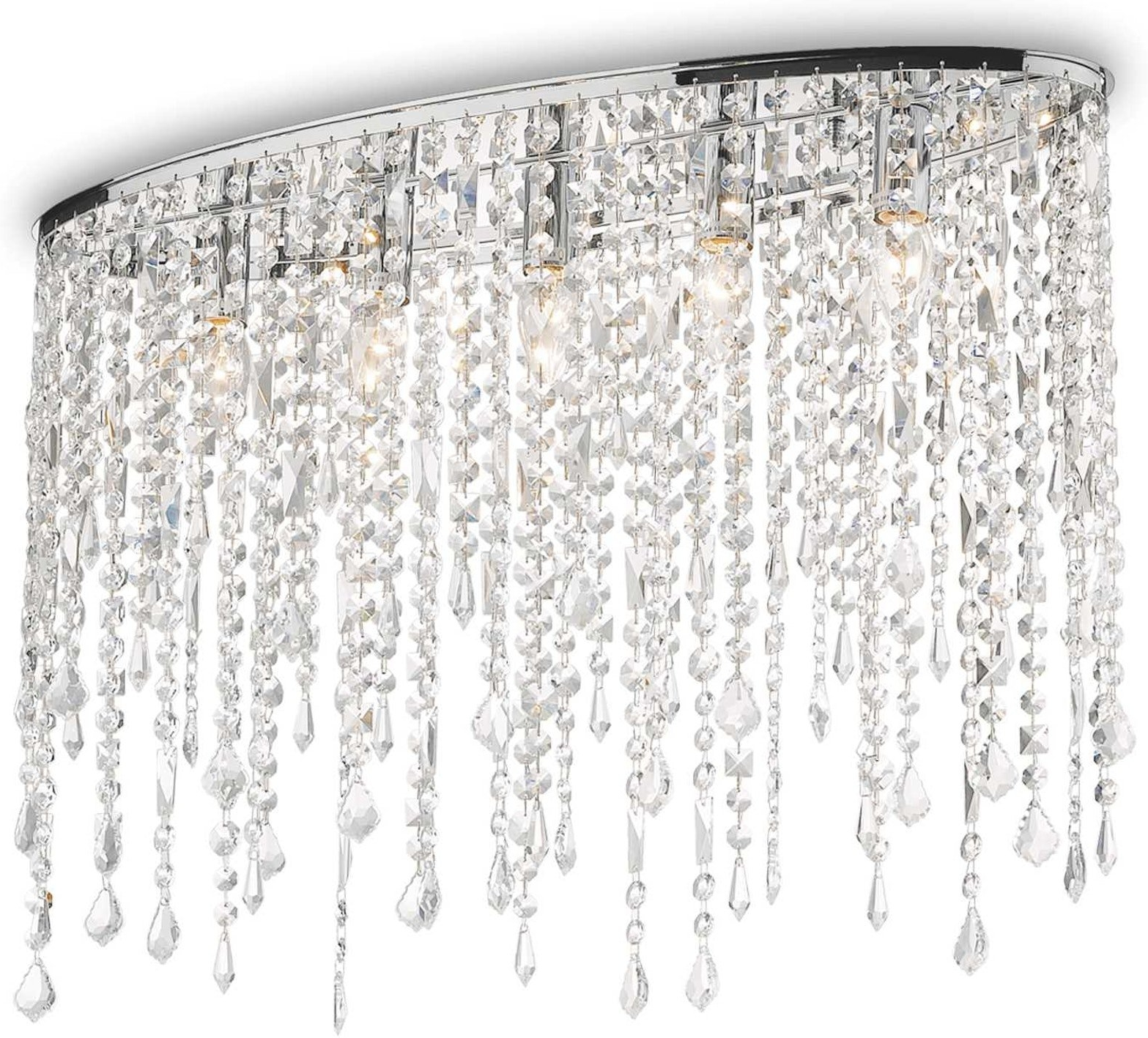 Loftslampe Ideal Lux Rain Med Krystalvedhæng   Krommetal Og Glas