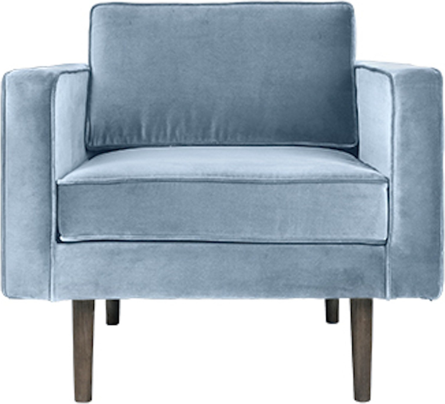 Stilfuld blå velour loungestol fra Broste Copenhagen