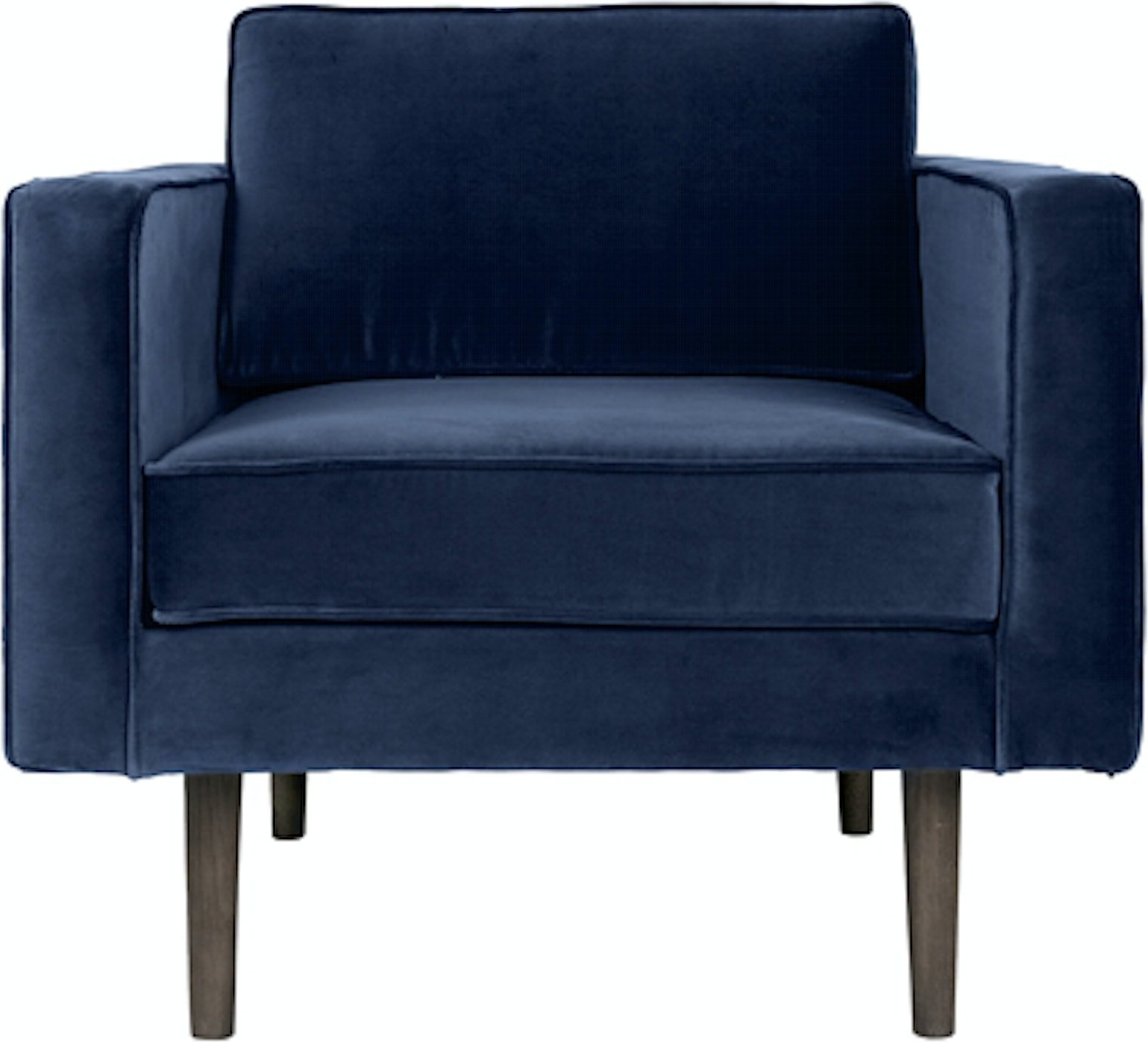 Stilfuld mørkeblå velour loungestol fra Broste Copenhagen