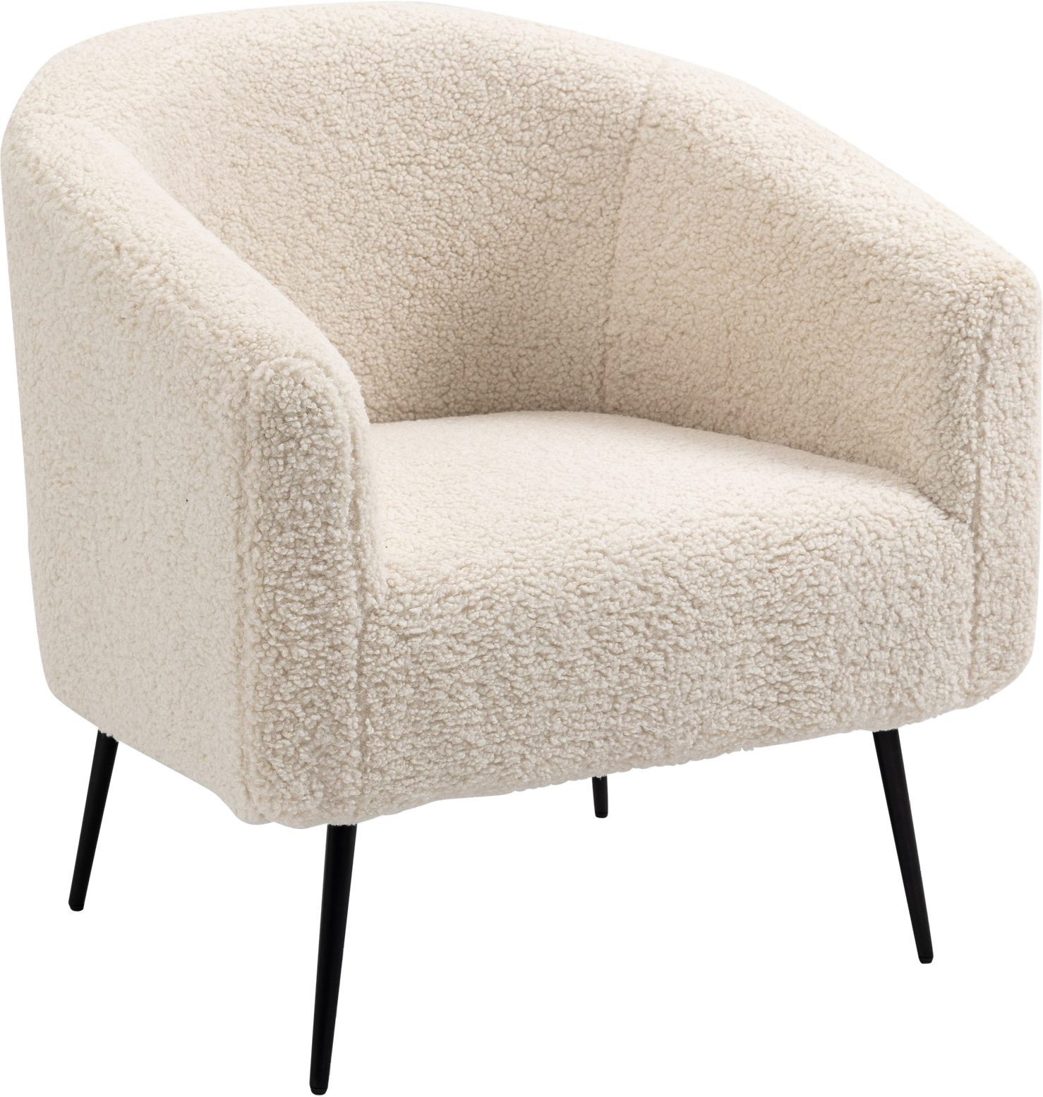 Loungestol Lænestol Nordlys Furniture Kiruna Hvid Bouclé Med Skulpturelle Kurver Komfortskum Og Sorte Metalben
