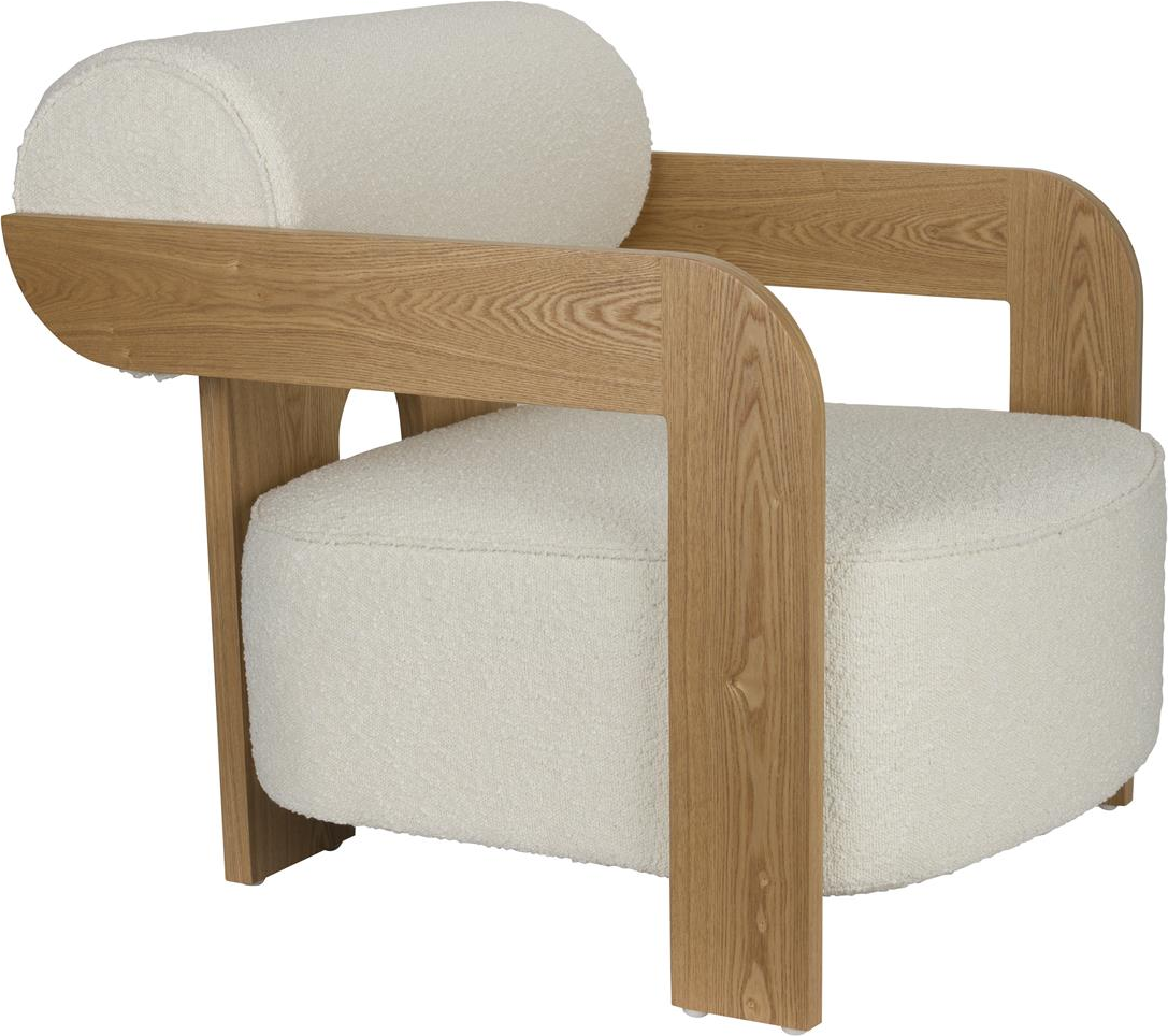 Loungestol Lænestol Zuiver Oolong Bouclé Polyester Lysgrå Med Asketræsfod H76 B72 L90 Cm