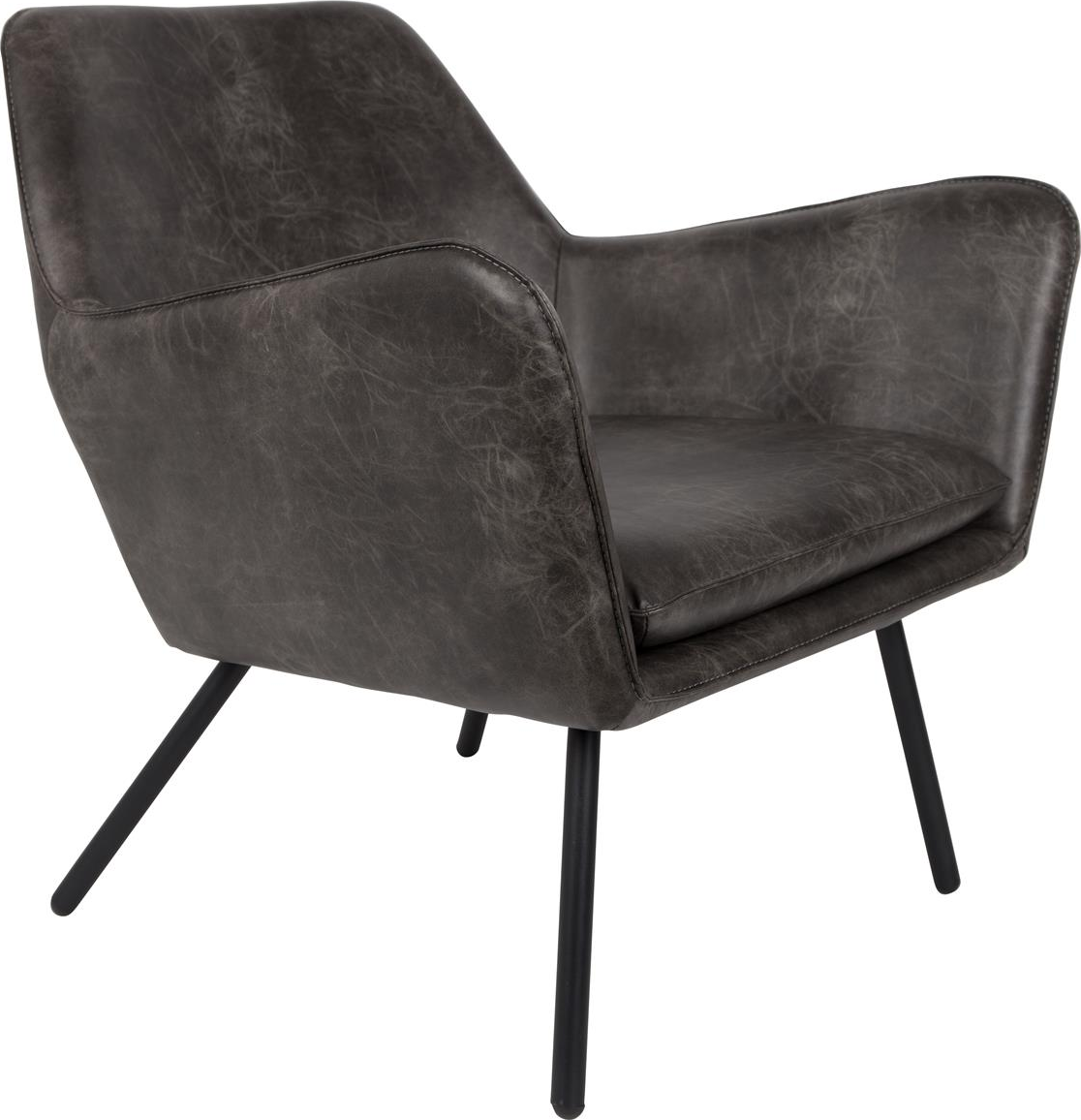 Loungestol Studio White Bon Askegrå   Stof Og Pu-læder Med Metalben  Retro-design