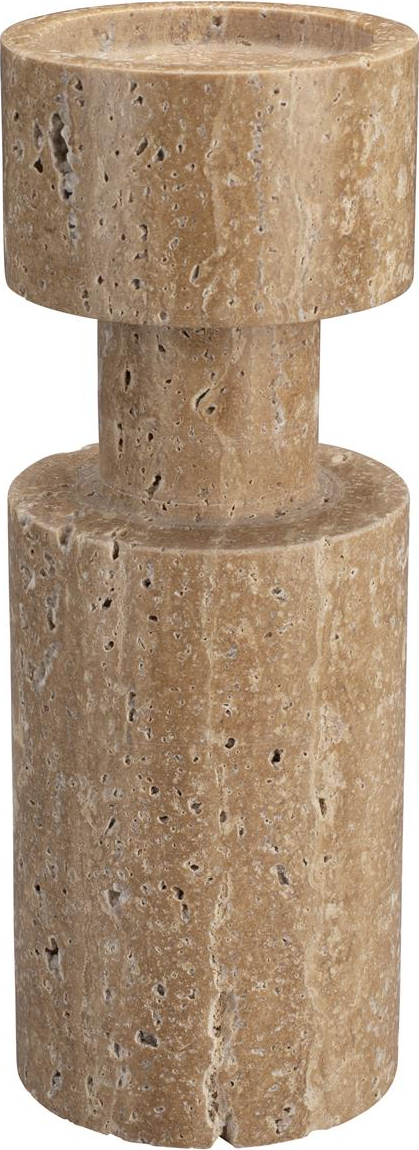 Lysestage Dutchbone Paros Håndlavet   Massivt Nougatfarvet Marmor Bloklys-holder ø10   H27 Cm