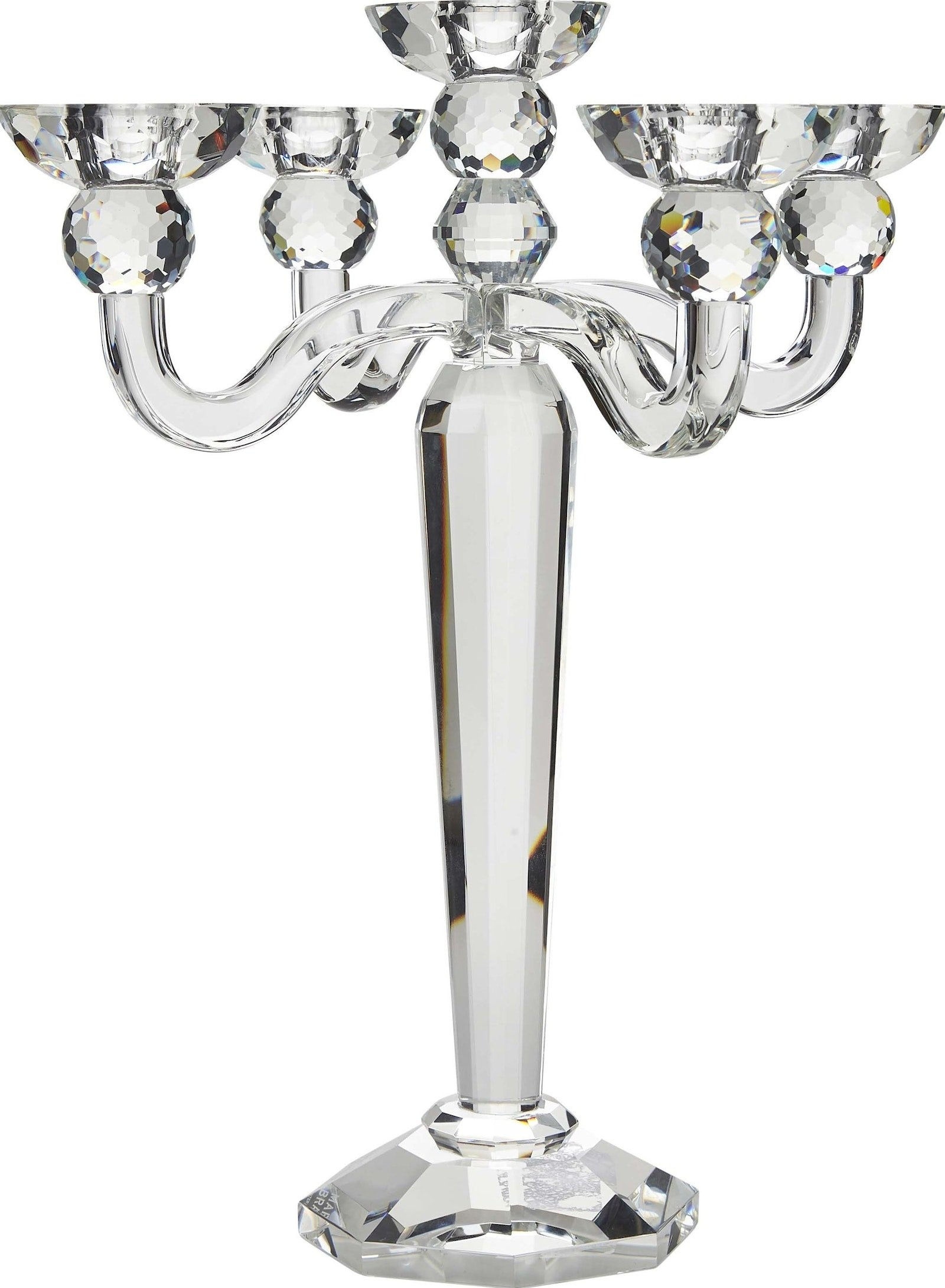 Elegant lysestage i klart krystalglas fra Margit Brandt
