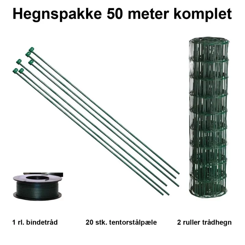 50 Meter Havehegn Inkl  20 Stk  Tentorpæle Og 60 Meter Bindetråd Maskestr  10x10 Cm  :90 Cm