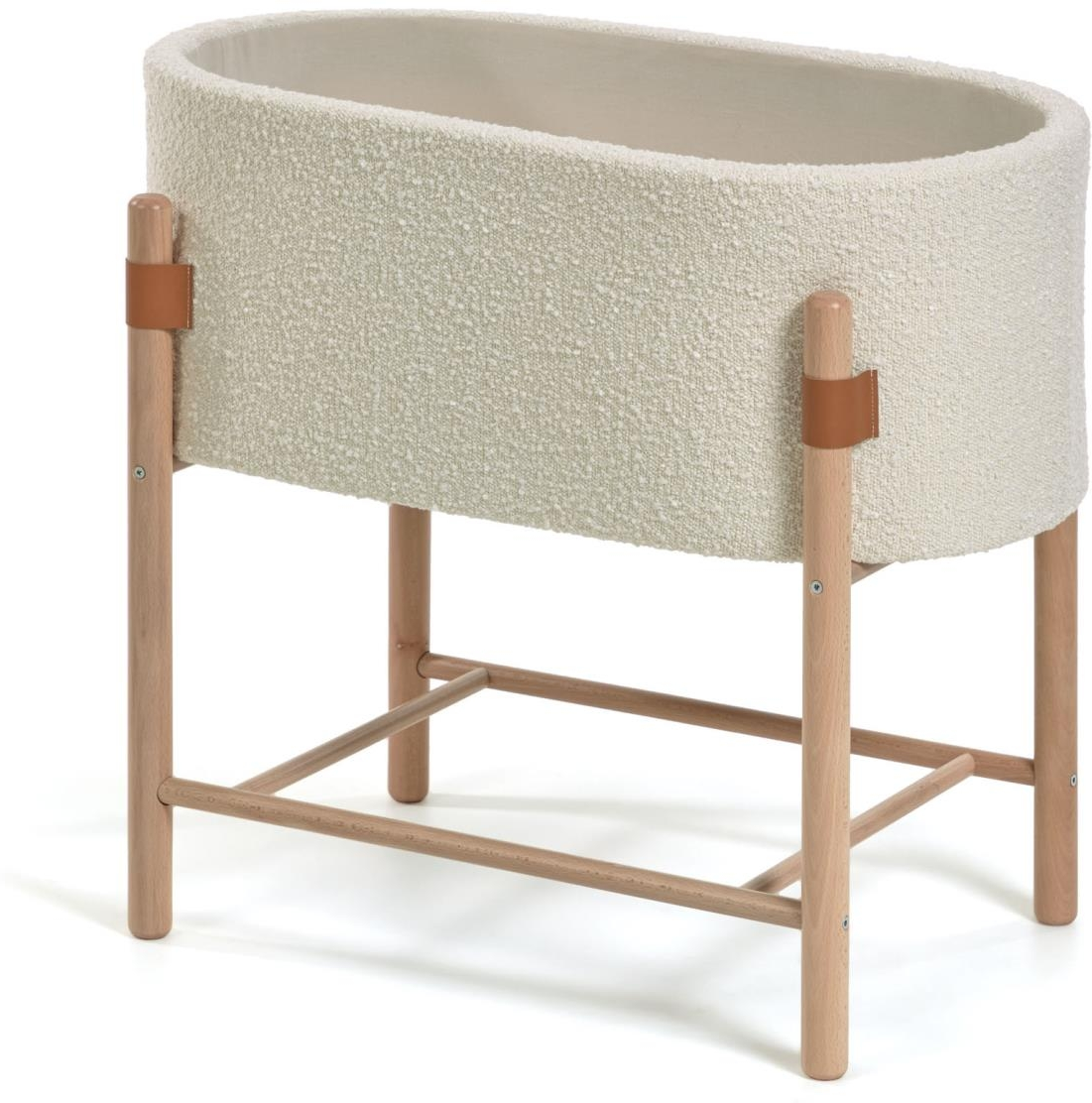 Mosekurv Babykurv Kave Home Adara 80x46x69 Cm Beige Shearling Med Massivt Bøgetræ