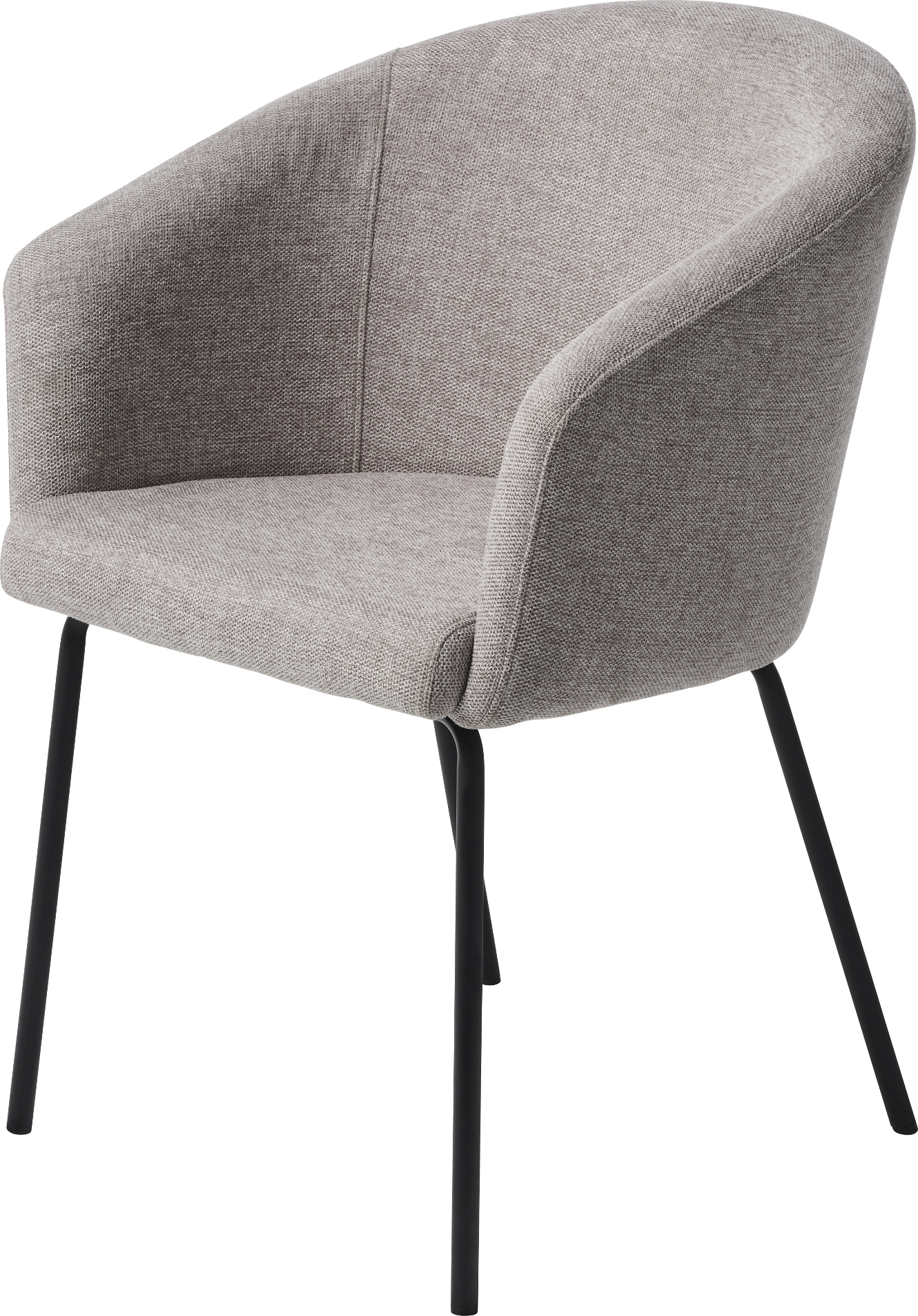 Nordique Design Easton Spisebordsstol Med Armlæn   Lysegrå Brego Stof Og Sorte Metalben