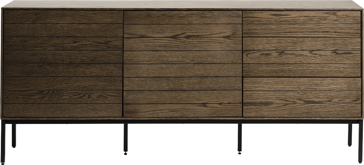 Nordique Design Modica Skænk   Røget Glasurlak Egetræsfiner Med Push-open Døre 180x45x78 Cm Natur Sort