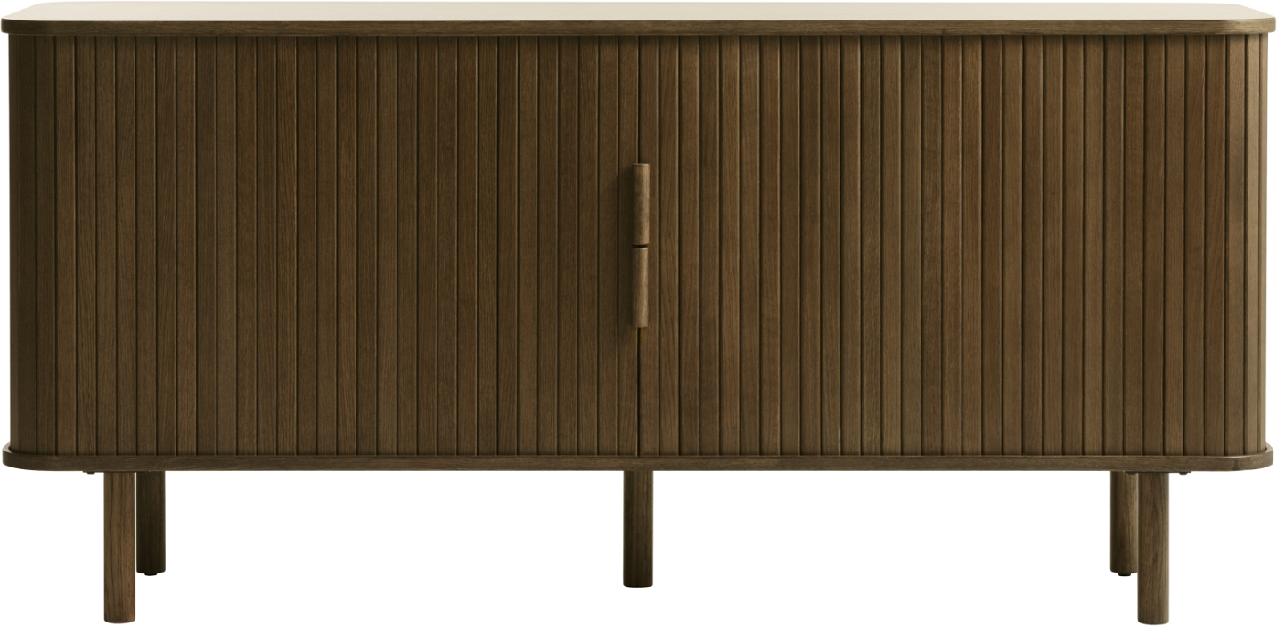 Opbevaringsskænk Nordique Design Cavo Med Røget Glasurlak  Mdf   Egetræsfinér    Justerbare Hylder  Egetræsben  160ã 45ã 76 Cm