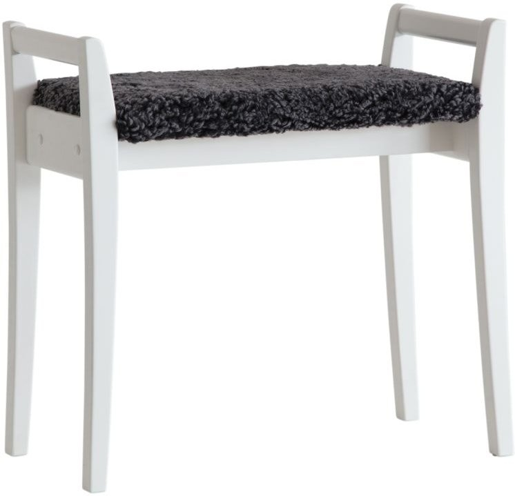 Elegant Hvid Skammel i Birketræ med Fåreskind – Stilfuld Design