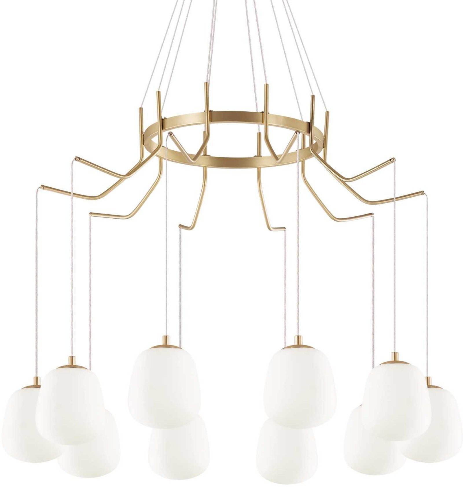 Pendel Lampe Ideal Lux Karousel Satin Messing ø82   Cm Justerbar Højde 112 133 Cm Med 10 G9-pærer