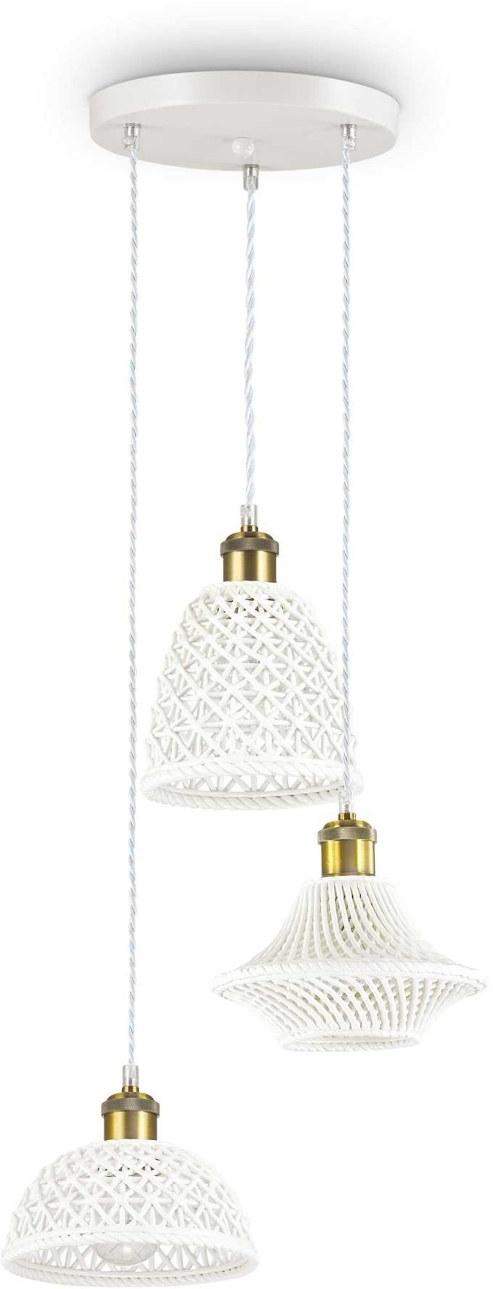 Pendel Lampe Ideal Lux Lugano ø35 Cm Hvid Metal Keramik Justerbar Højde 31 118 Cm   E27 Fatninger