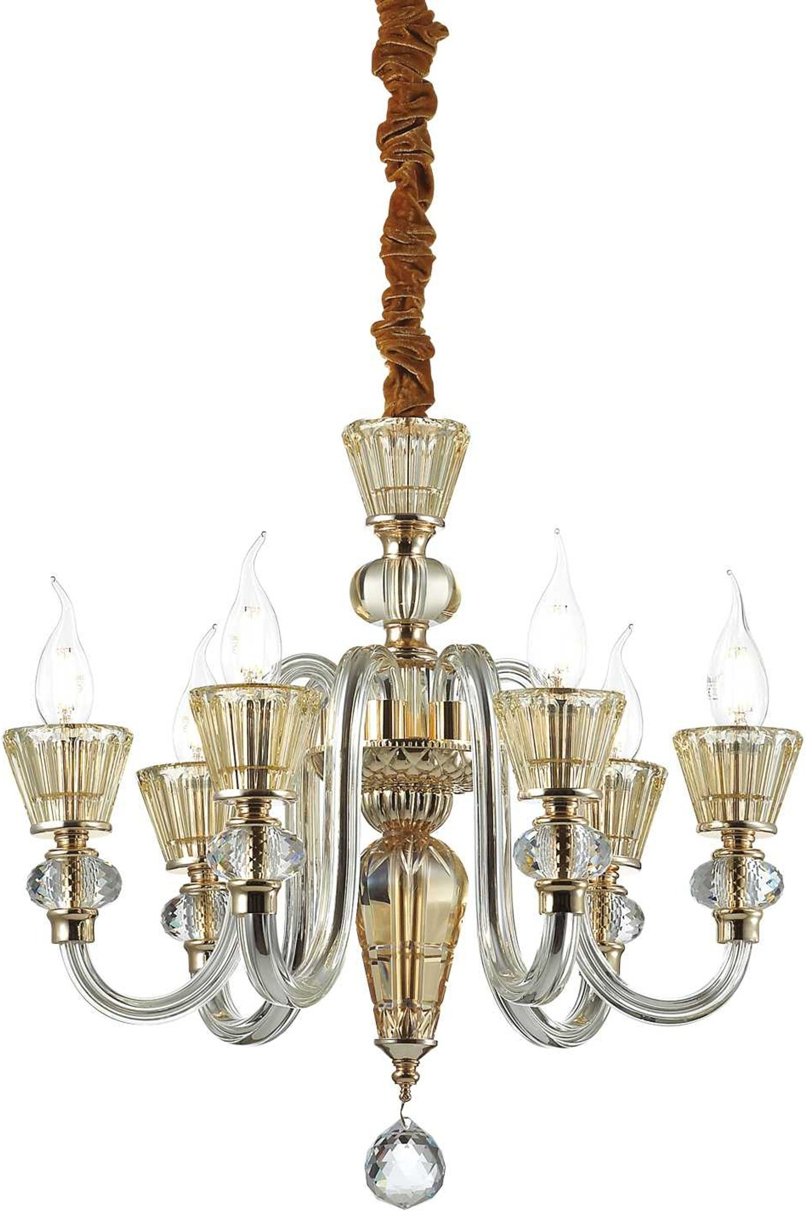 Pendel Lampe Ideal Lux Strauss ø505 Hmin750-1900 Mm Guld Rav Glas Metal 6xe14