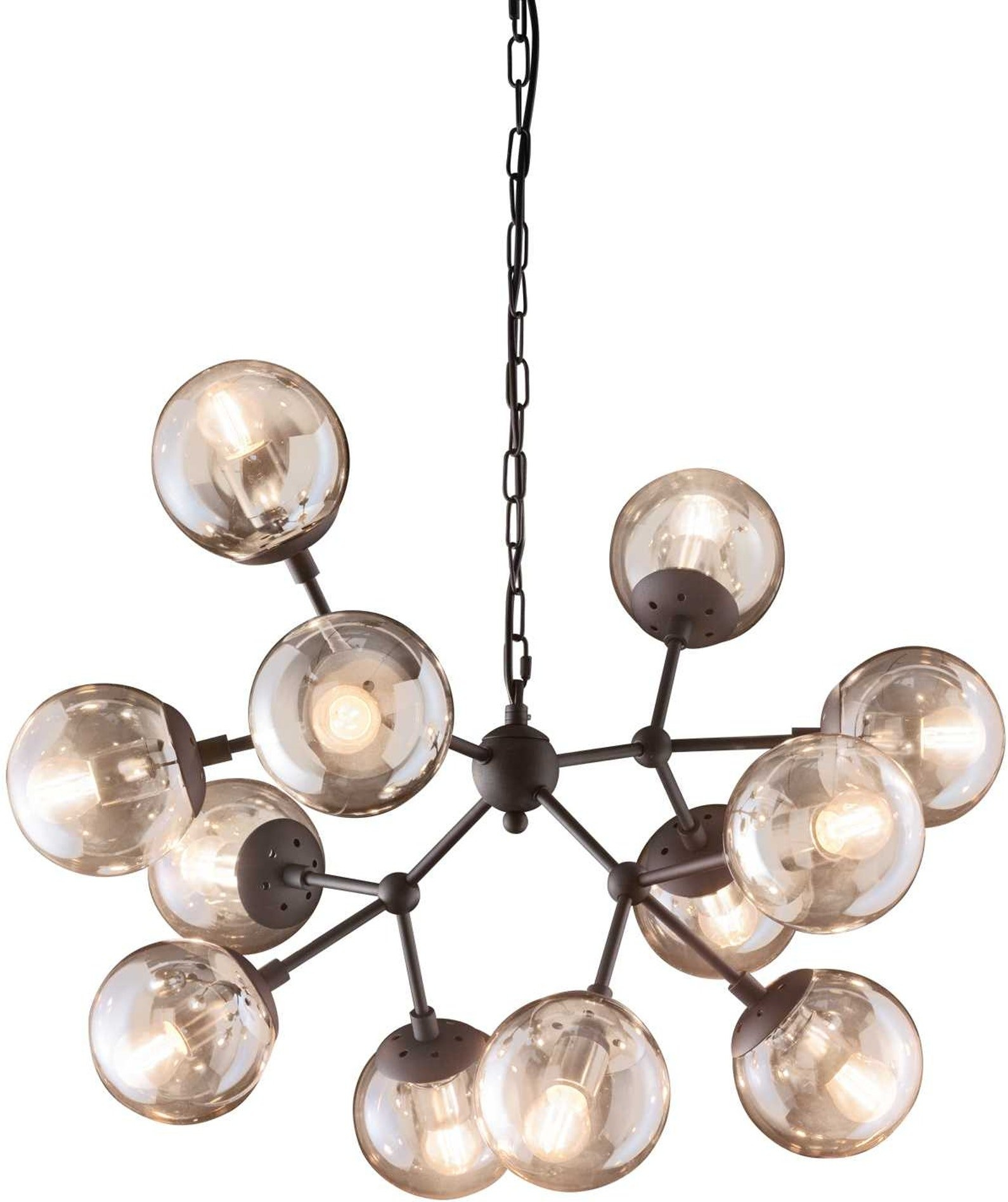 Justerbar Sort Pendellampe med Amber Glas - Kepler Design