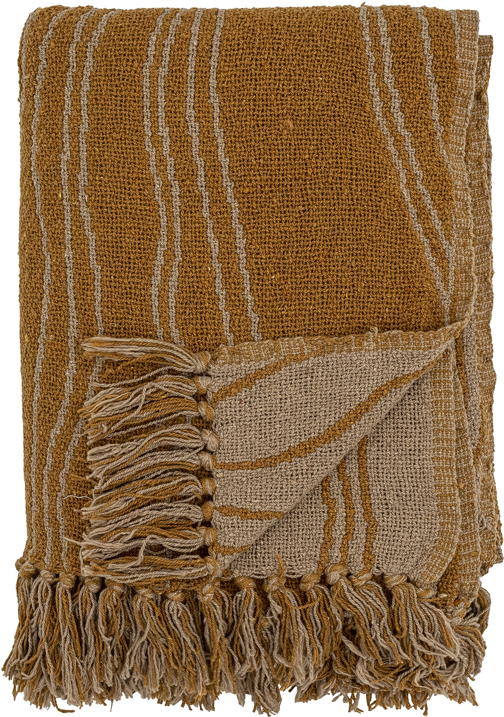 Plaid Bloomingville Ginna Genanvendt Bomuld 130x160 Cm Brun Med Beige Striber