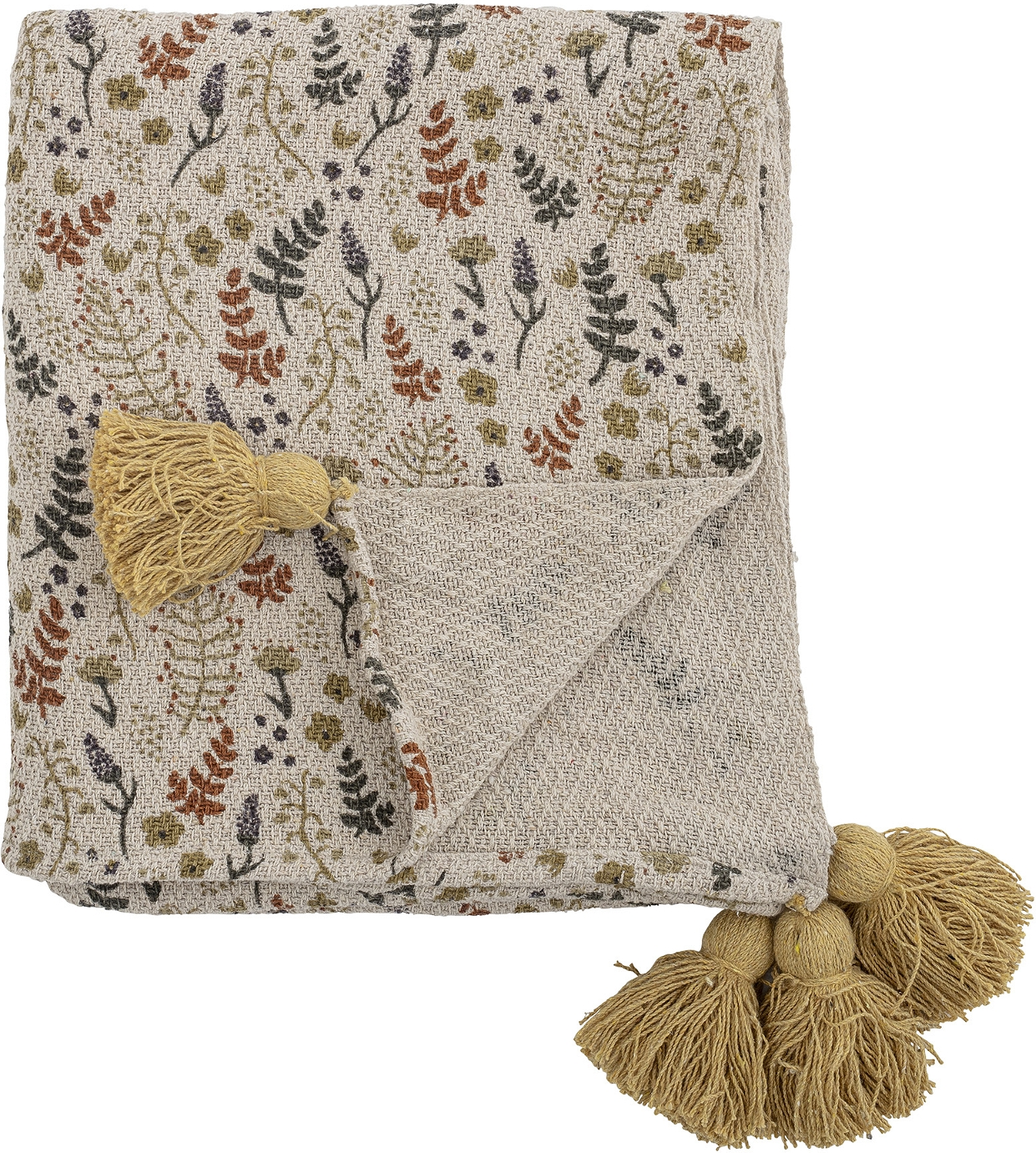 Plaid Bloomingville Mini Filipa Blomstermønster Bæredygtig Genbrugt Bomuld 160   130 Cm Gul Med Kvaster