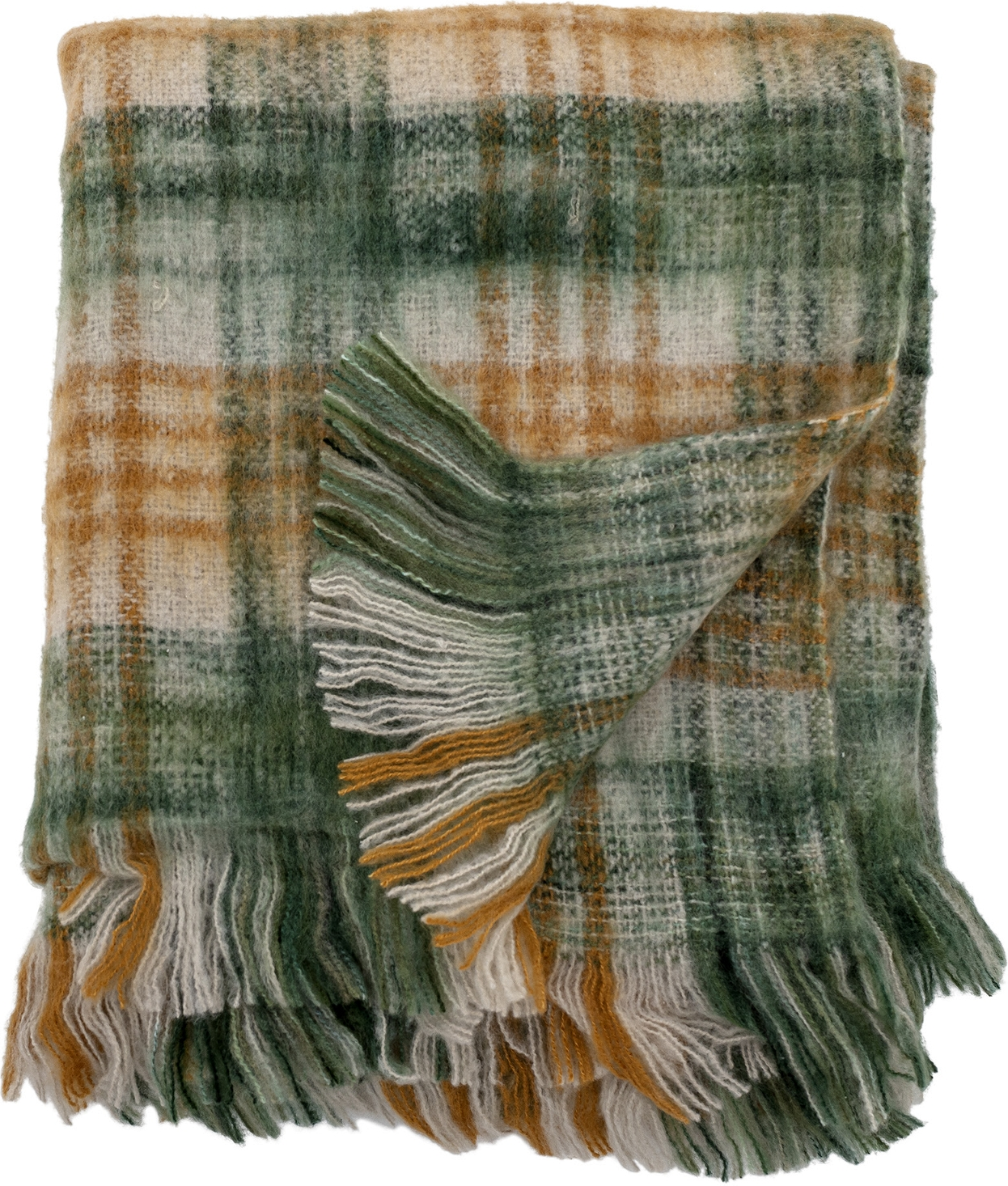 Plaid Baloo Akryl 130x150 Cm Grøn med Frynser - Udsalg!