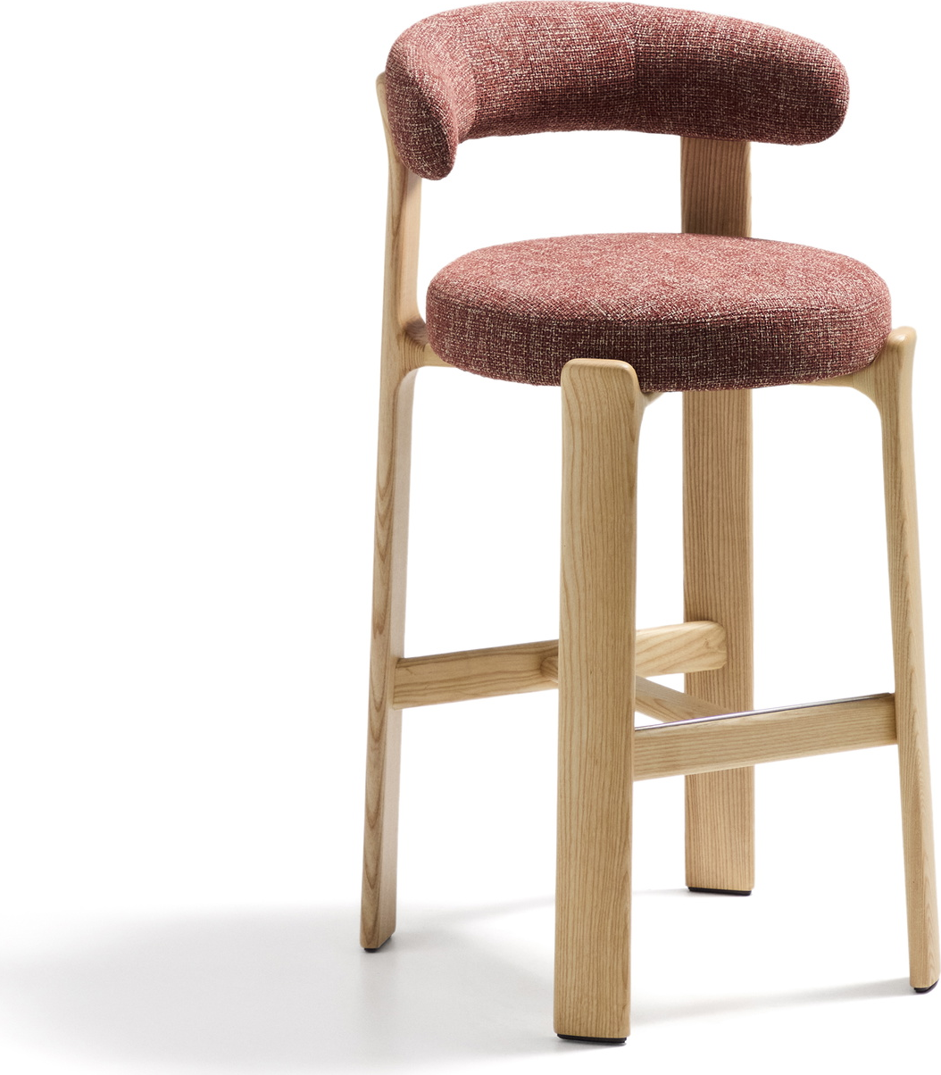 Polstret Barstol Med Ryglæn Kave Home Granite Terracotta Chenille Massivt Asketræsstel Sædehøjde 75 Cm