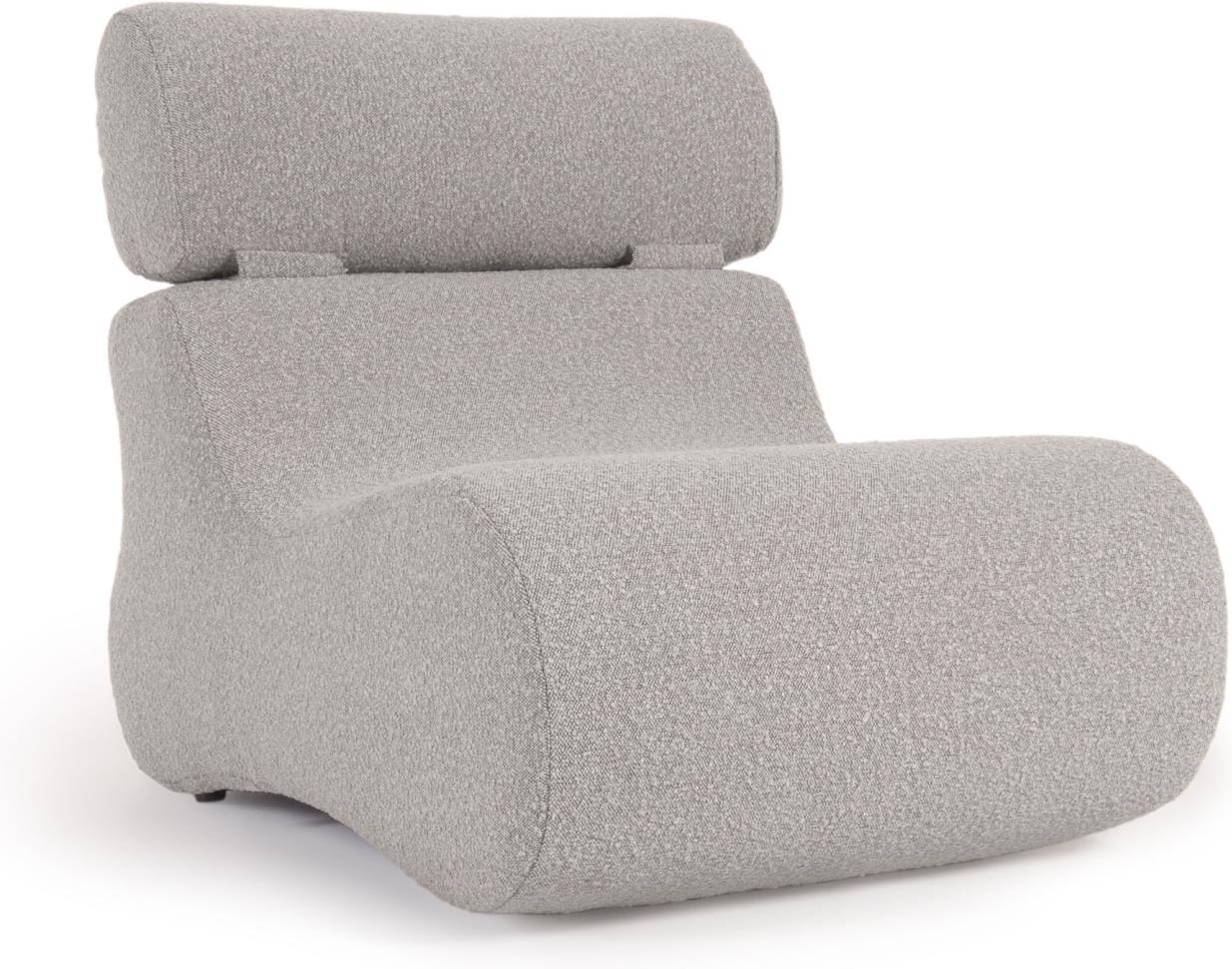 Polstret Lænestol Kave Home Club Lysegråt Fleece-stof Med Ergonomisk Form Og Foldbar Nakkestøtte