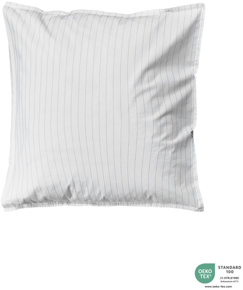 Pudebetræk Bynord Dagny   økologisk Bomuld Percale 60x63 Cm Hvid Med Blågrå Striber Med Kuvertlukning