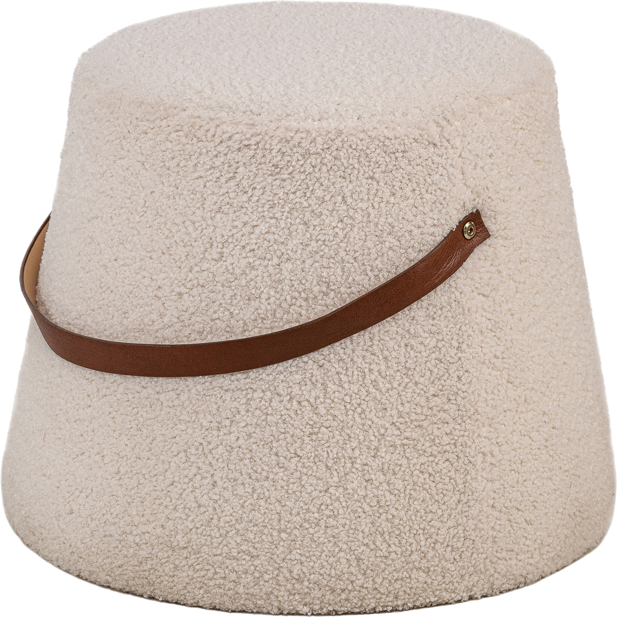 Puf Fodskammel Nordlys Furniture Fuji   Hvid Bouclé ø42ã 36 Cm Med Læderhåndtag Og Oeko-tex-certificeret