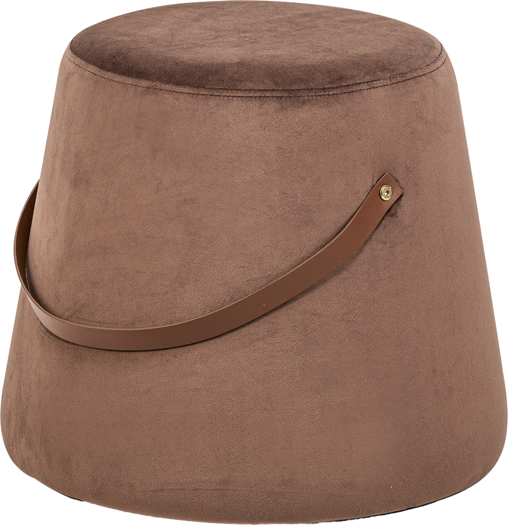 Puf Skammel Nordlys Furniture Fuji Brun Fløjl ø42 H36 Cm Med Imiteret Læderstrop Oeko-tex