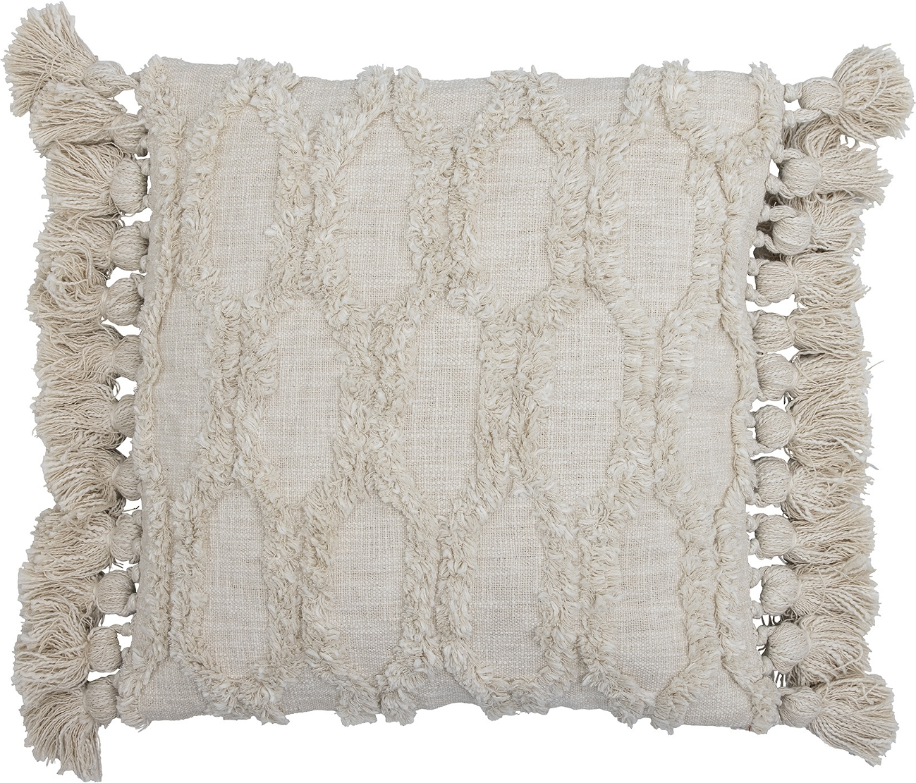 Pyntepude Bloomingville Giennie Naturfarvet 50x50 Cm 100  Bomuld Med Taktile Striber Og Kvastefrynser