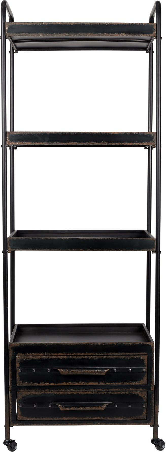 Reol Studio White Ryan Industriel  Kulsort Pulverlakering    Skuffer Og Hjul  H175ã B60ã L375 Cm