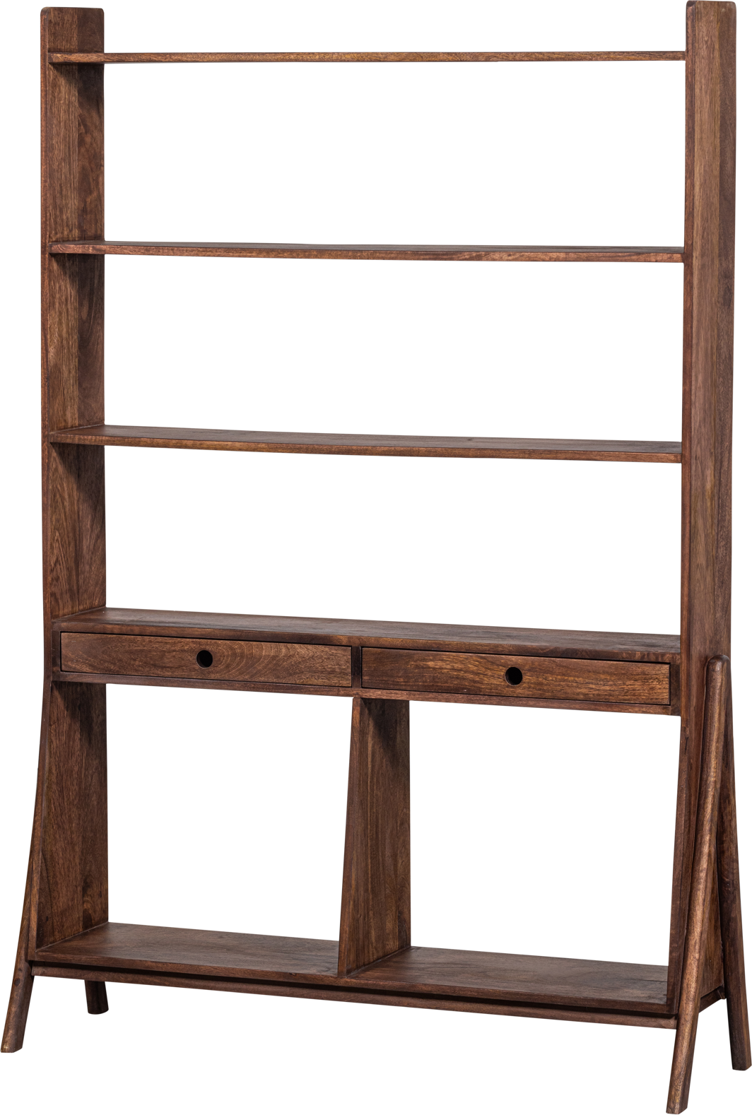 Reol Woood Collection Sivian åben Displayreol Mangotræ Valnødfinish Med Skuffer 175 120 28 Cm