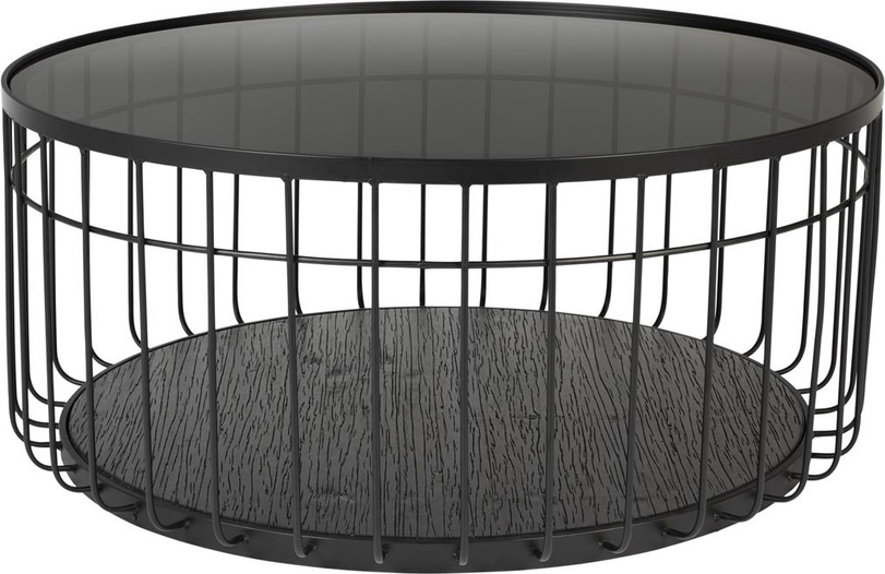 Elegant Rundt Sofabord i Askegrå Glas og Sort Metalstel