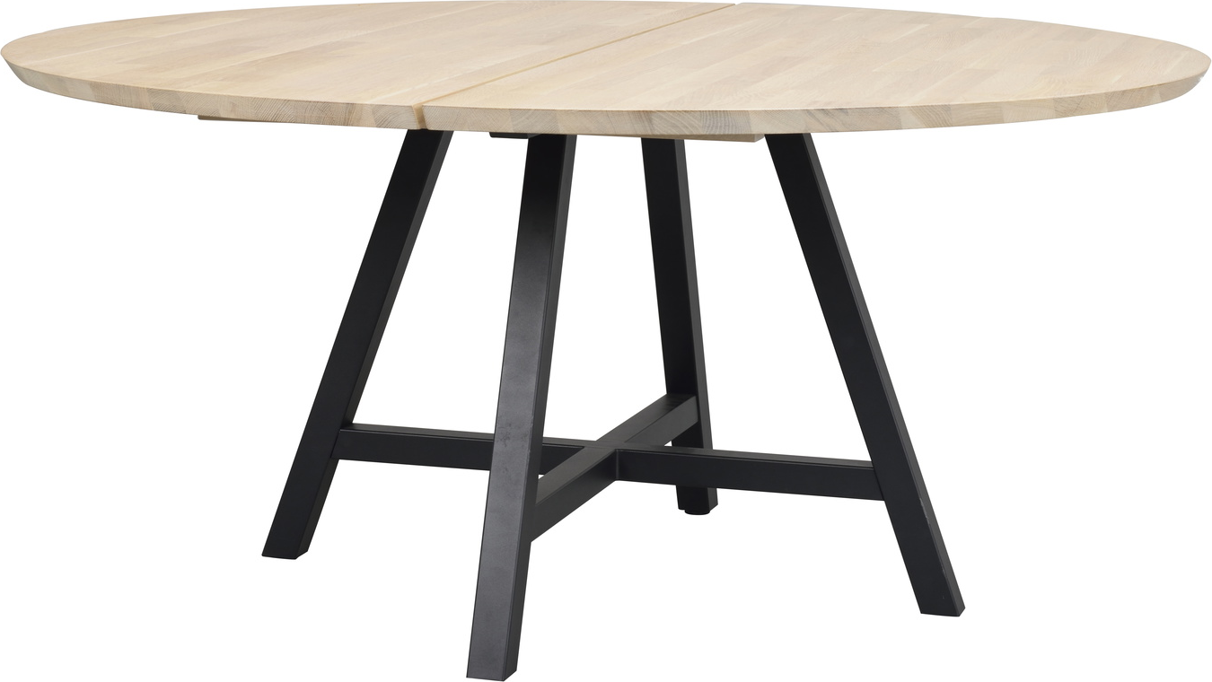 Rundt Spisebord Rowico Carradale ø150 Cm Hvidkalket Egetræ Med Sort Pulverlakeret Metalstel